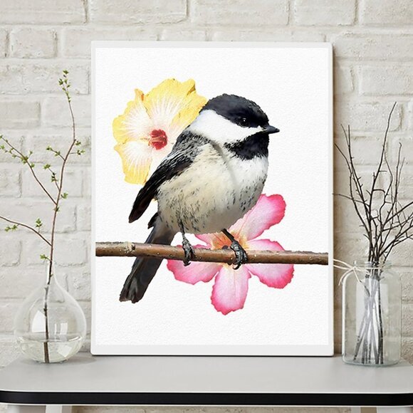 11x14 Black-Capped Chickadee Bird Watercolor Illustration Painting Print - Picture 1 of 6